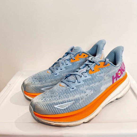 Hoka Shoes - Hoka Sky Blue and Vibrant Orange Sneakers